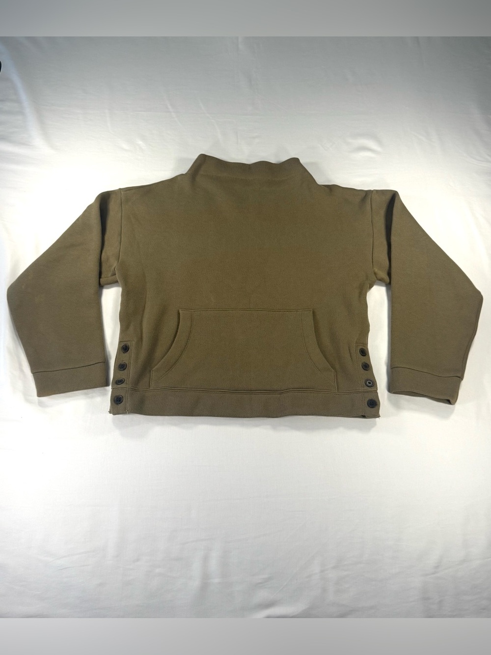Madewell MWL Women's XS Earthy Green Mock Neck Sweater w/ Front Pocket & Buttons - Picture 3 of 13